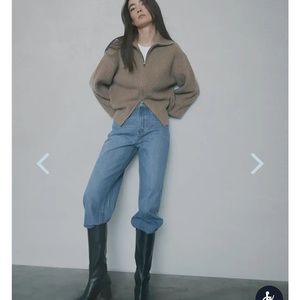 Oak + Fort HIGH NECKLINE ZIP UP SWEATER DARK TAUPE